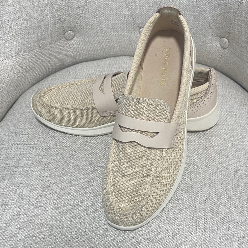 Cole Haan Beige Textured Loafers